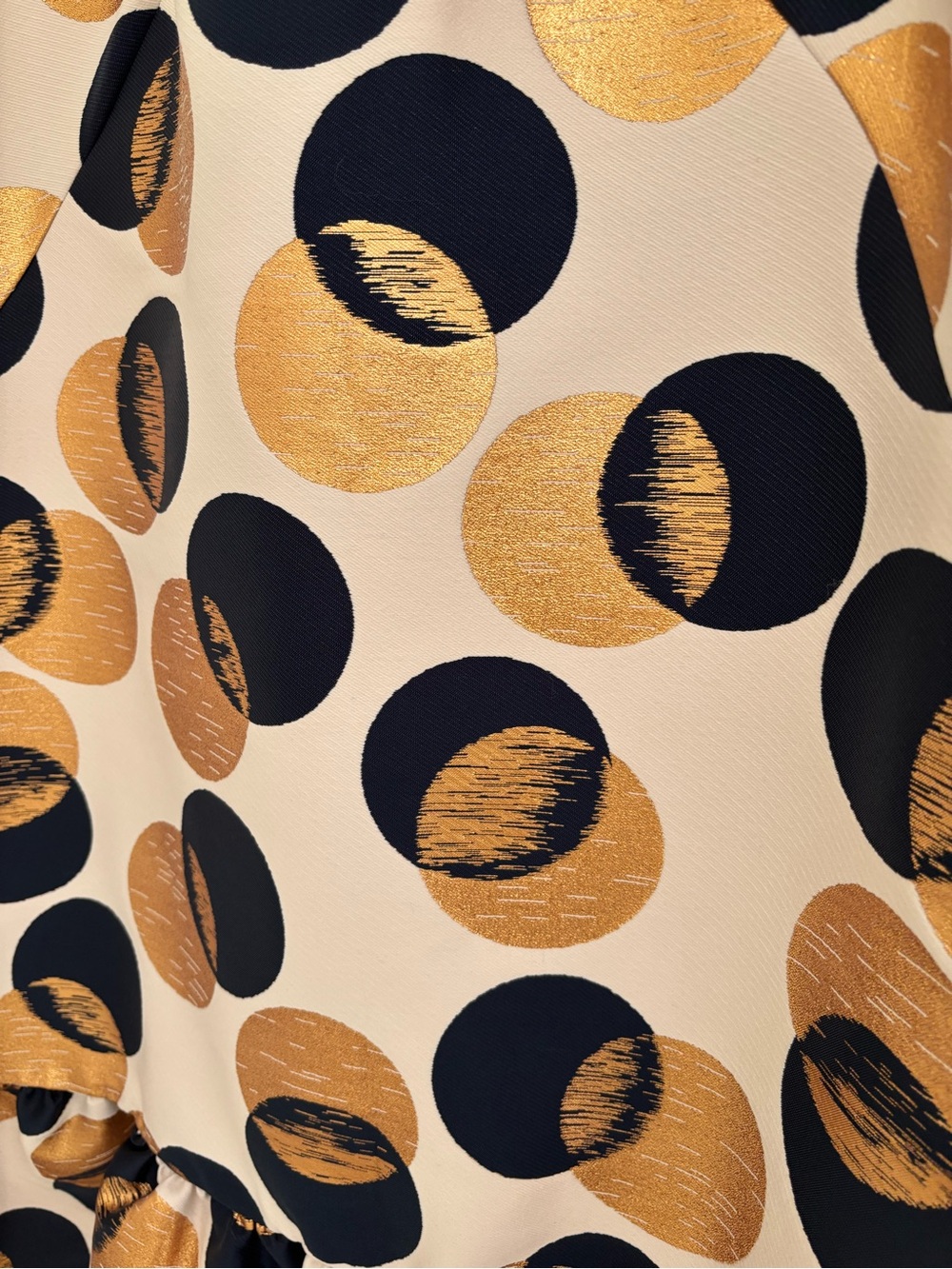 NWT Akris Punto Sake Gold Navy Metallic Dot Jacquard Flounce Shift Dress Sz 10 - Picture 4 of 6